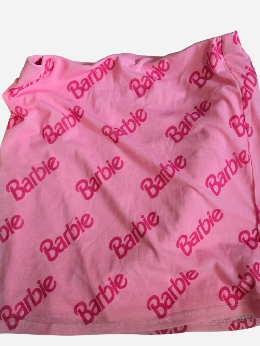 FOREVER 21 Barbie Pink All Over Logo Mini Skirt Size L NWT